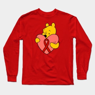 Yellow Bear Hugging an Awareness ribbon (red) Long Sleeve T-Shirt